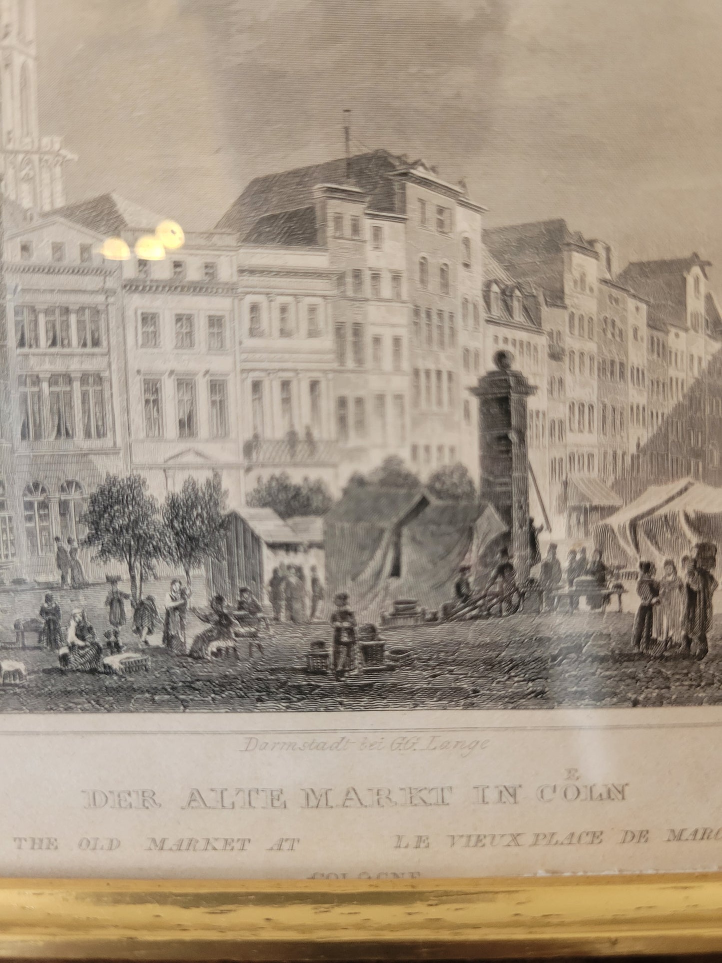 Original Stahlstich "Der Alte Markt zu Köln" von Lange/Kolb, ca. 1835