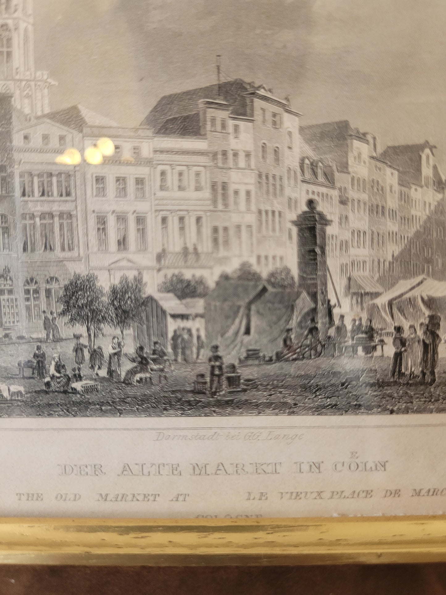 Original Stahlstich "Der Alte Markt zu Köln" von Lange/Kolb, ca. 1835