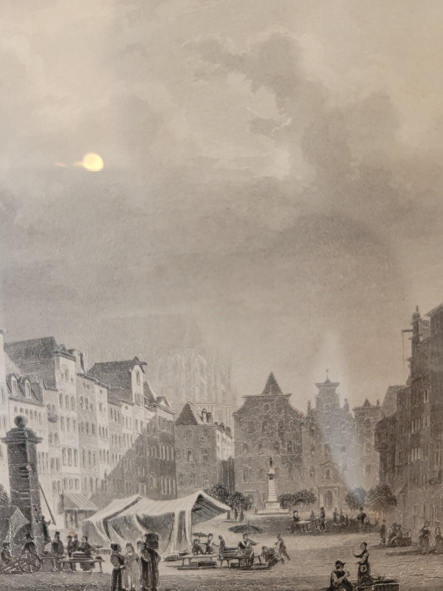 Original Stahlstich "Der Alte Markt zu Köln" von Lange/Kolb, ca. 1835
