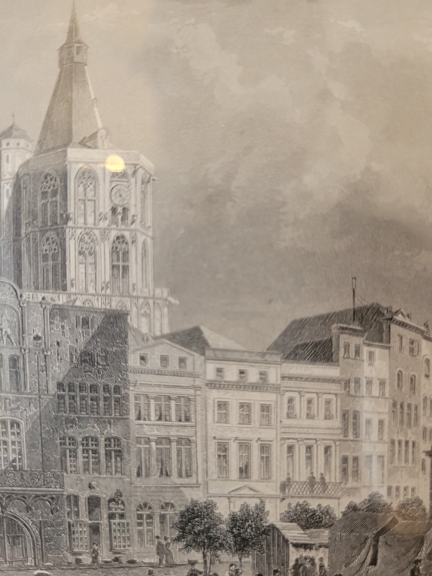 Original Stahlstich "Der Alte Markt zu Köln" von Lange/Kolb, ca. 1835