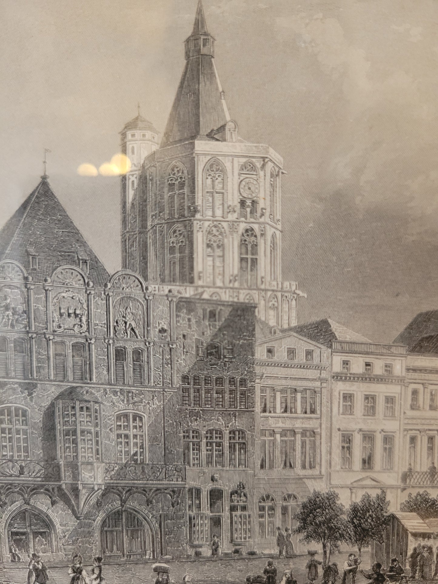Original Stahlstich "Der Alte Markt zu Köln" von Lange/Kolb, ca. 1835