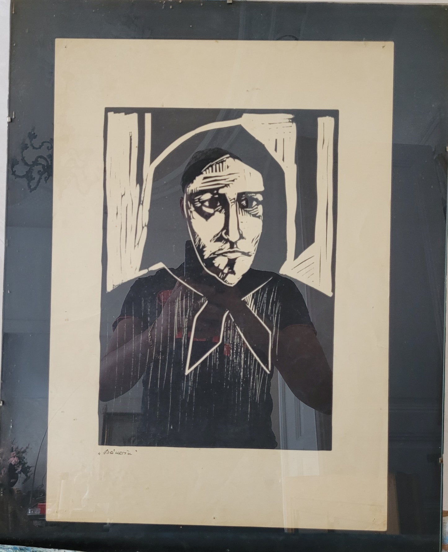 Original hochwertiger Holzschnitt einer Bäuerin 50x40 cm