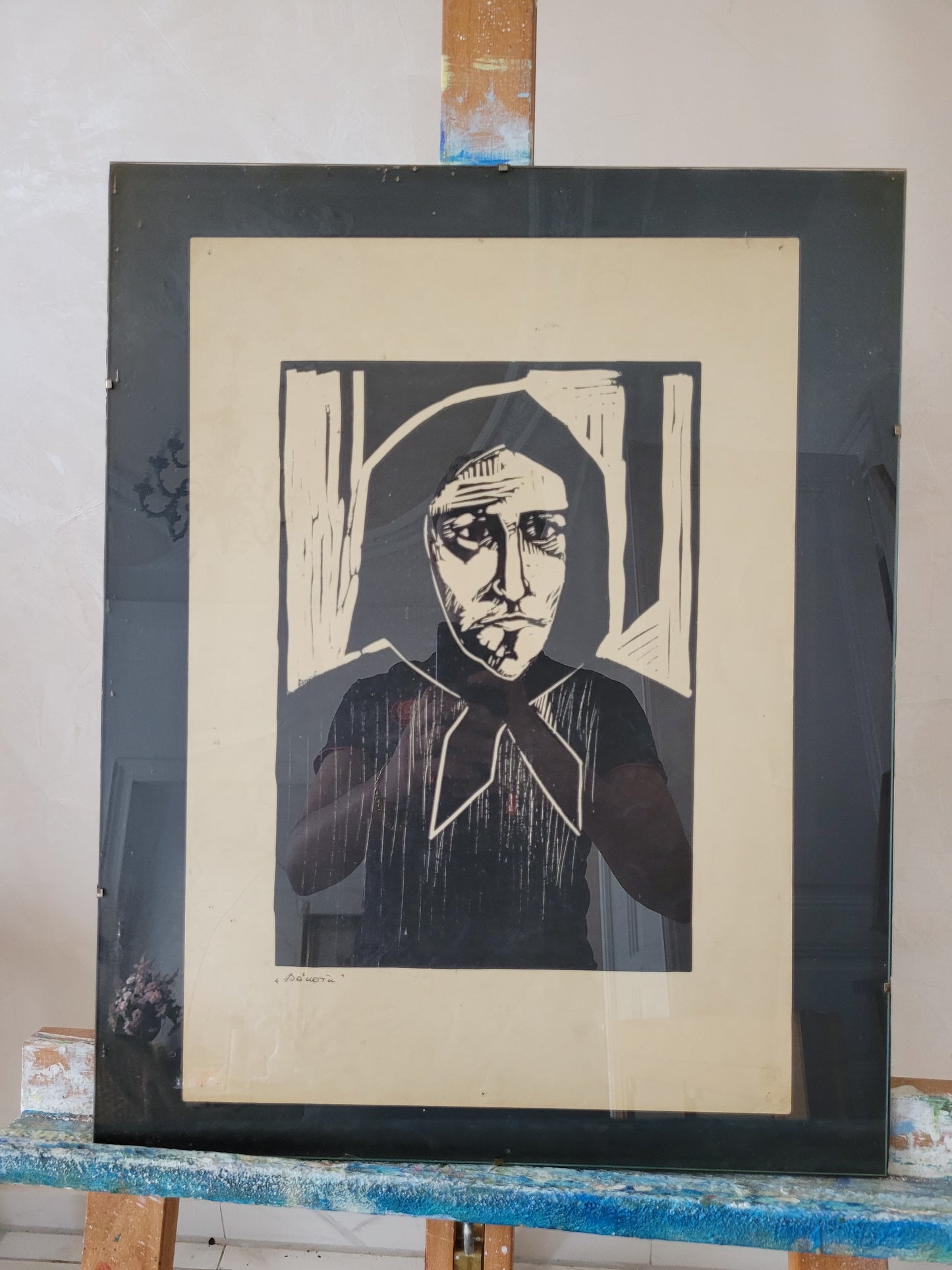 Original hochwertiger Holzschnitt einer Bäuerin 50x40 cm