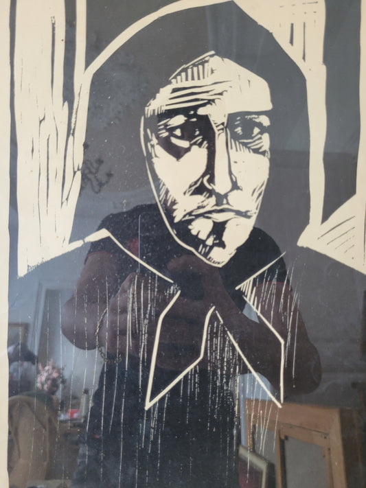 Original hochwertiger Holzschnitt einer Bäuerin 50x40 cm