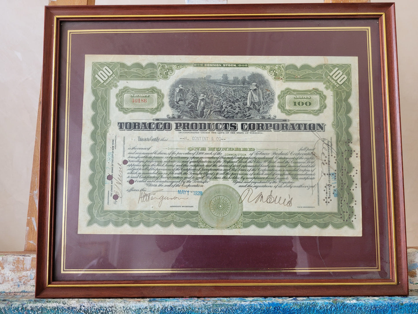 Original Aktien Tobacco Products Corporation, 100 Anteile 1928