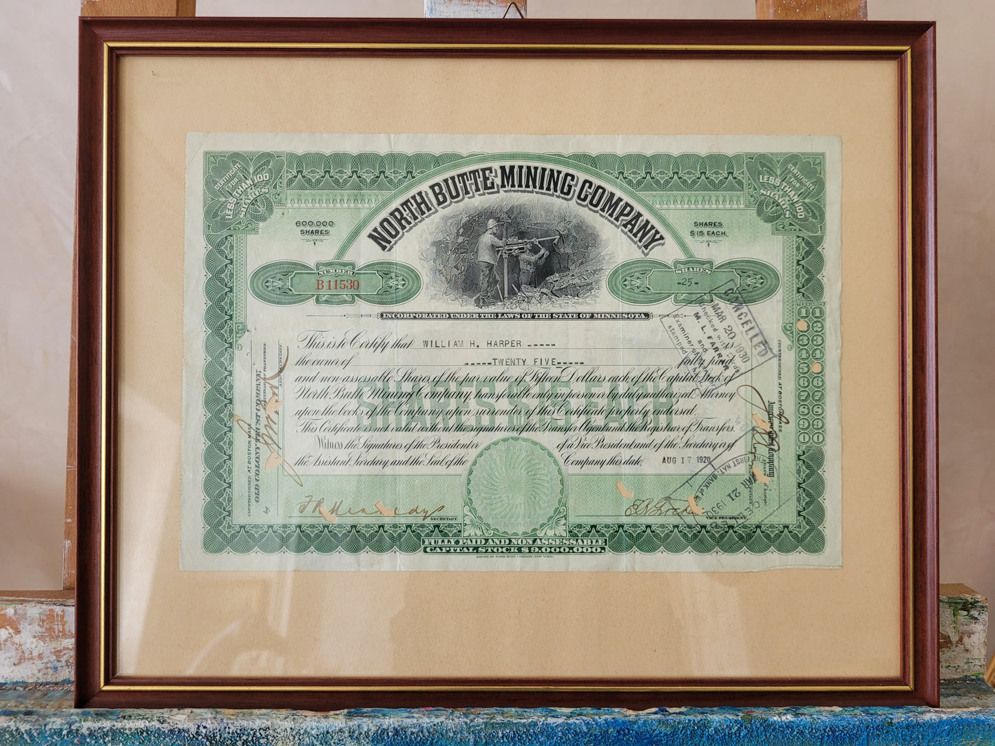 Originale Historische Aktie North Butte Mining Company 25 Anteile