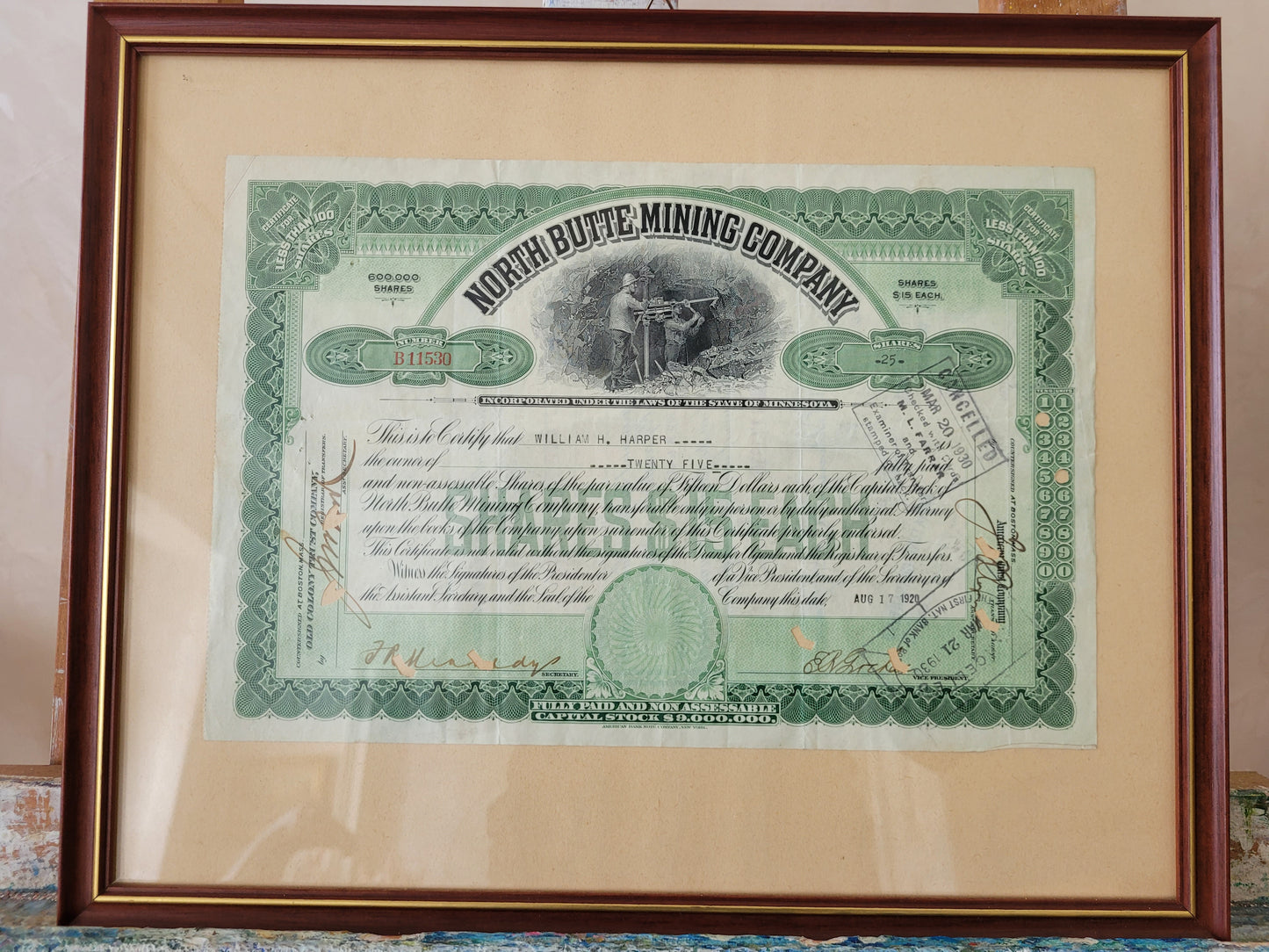 Originale Historische Aktie North Butte Mining Company 25 Anteile