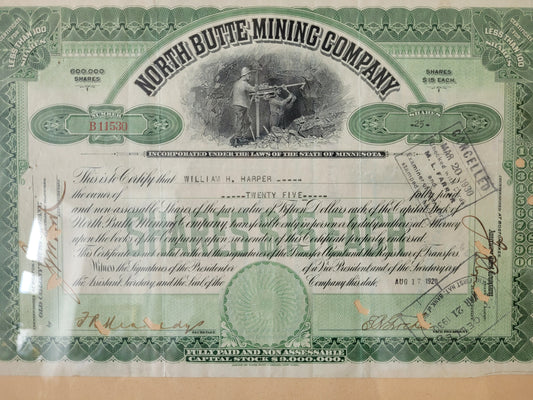 Originale Historische Aktie North Butte Mining Company 25 Anteile