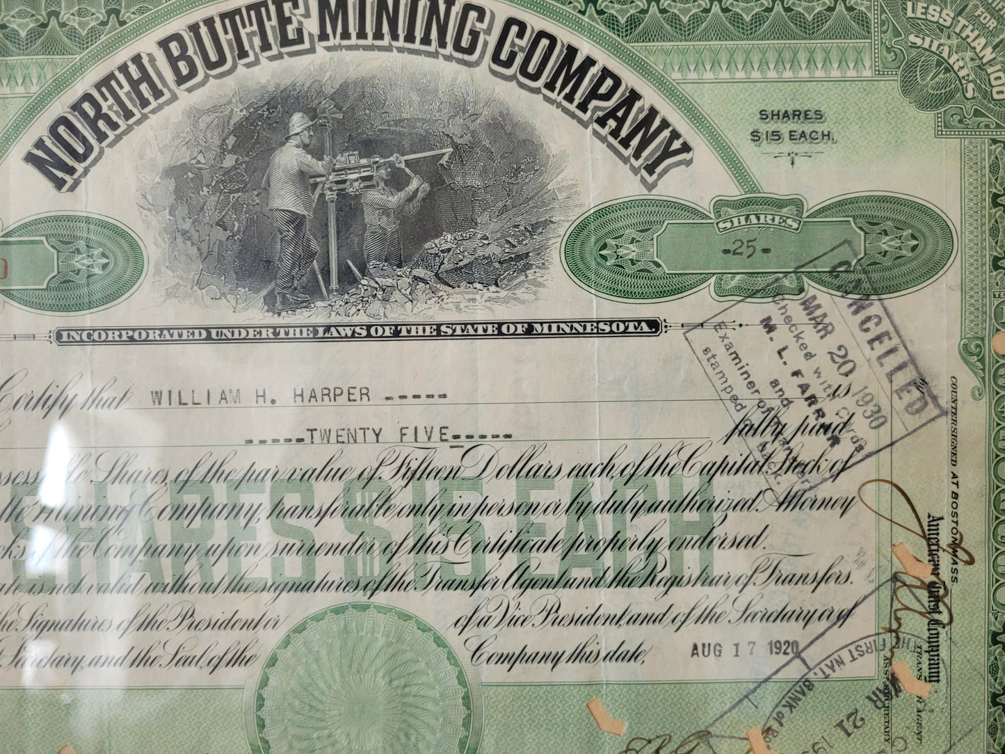 Originale Historische Aktie North Butte Mining Company 25 Anteile
