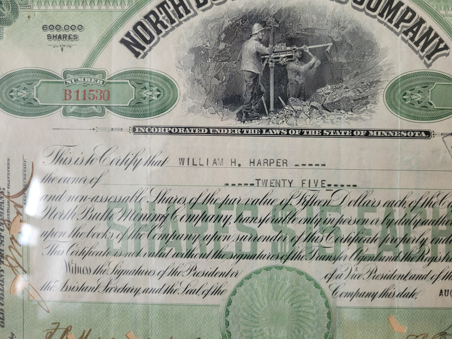 Originale Historische Aktie North Butte Mining Company 25 Anteile