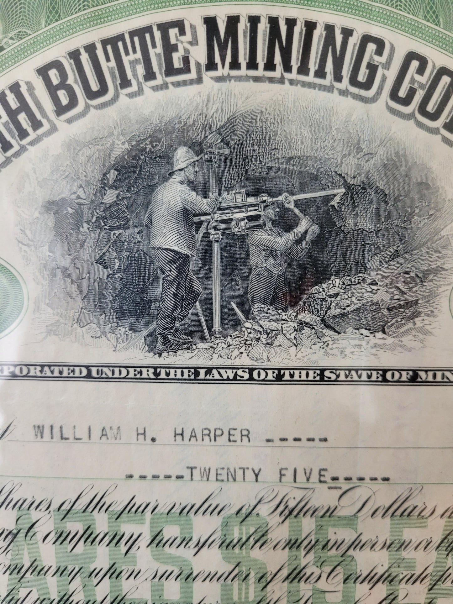 Originale Historische Aktie North Butte Mining Company 25 Anteile