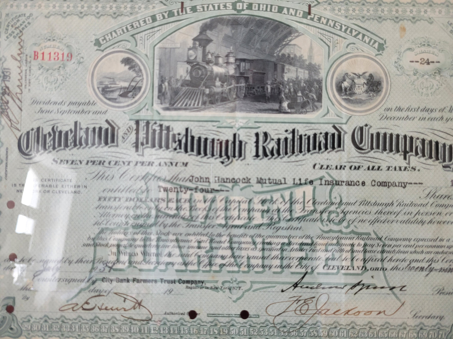 Historische Aktie Wertpapier Cleveland and Pittsburgh Railroad