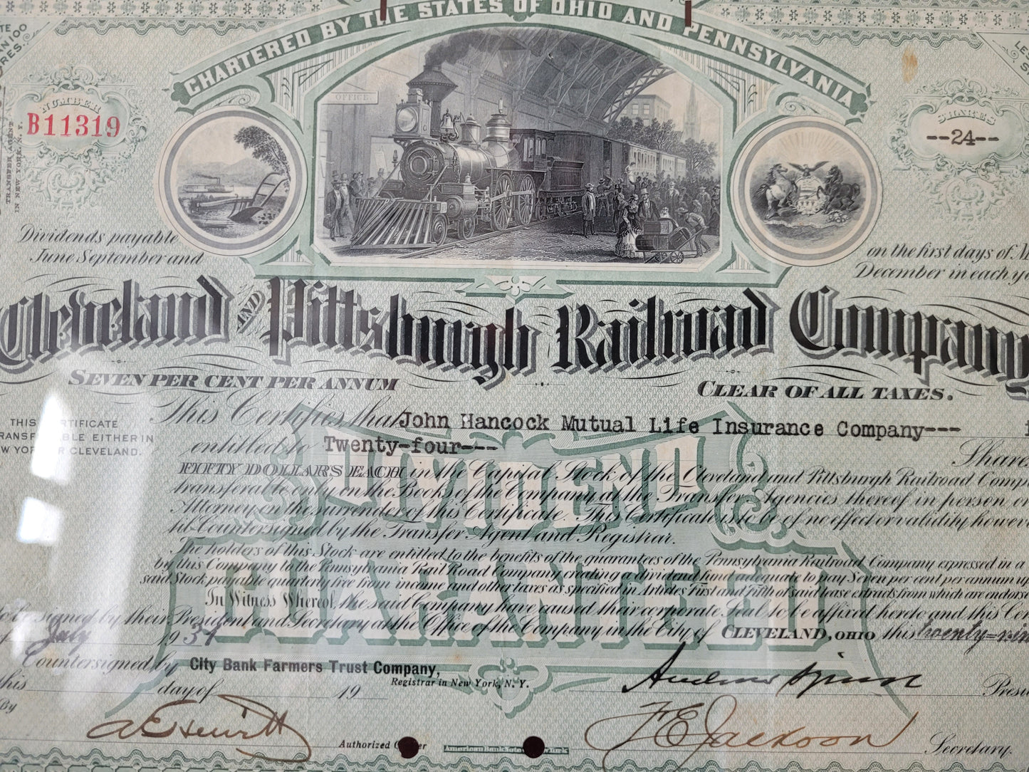 Historische Aktie Wertpapier Cleveland and Pittsburgh Railroad