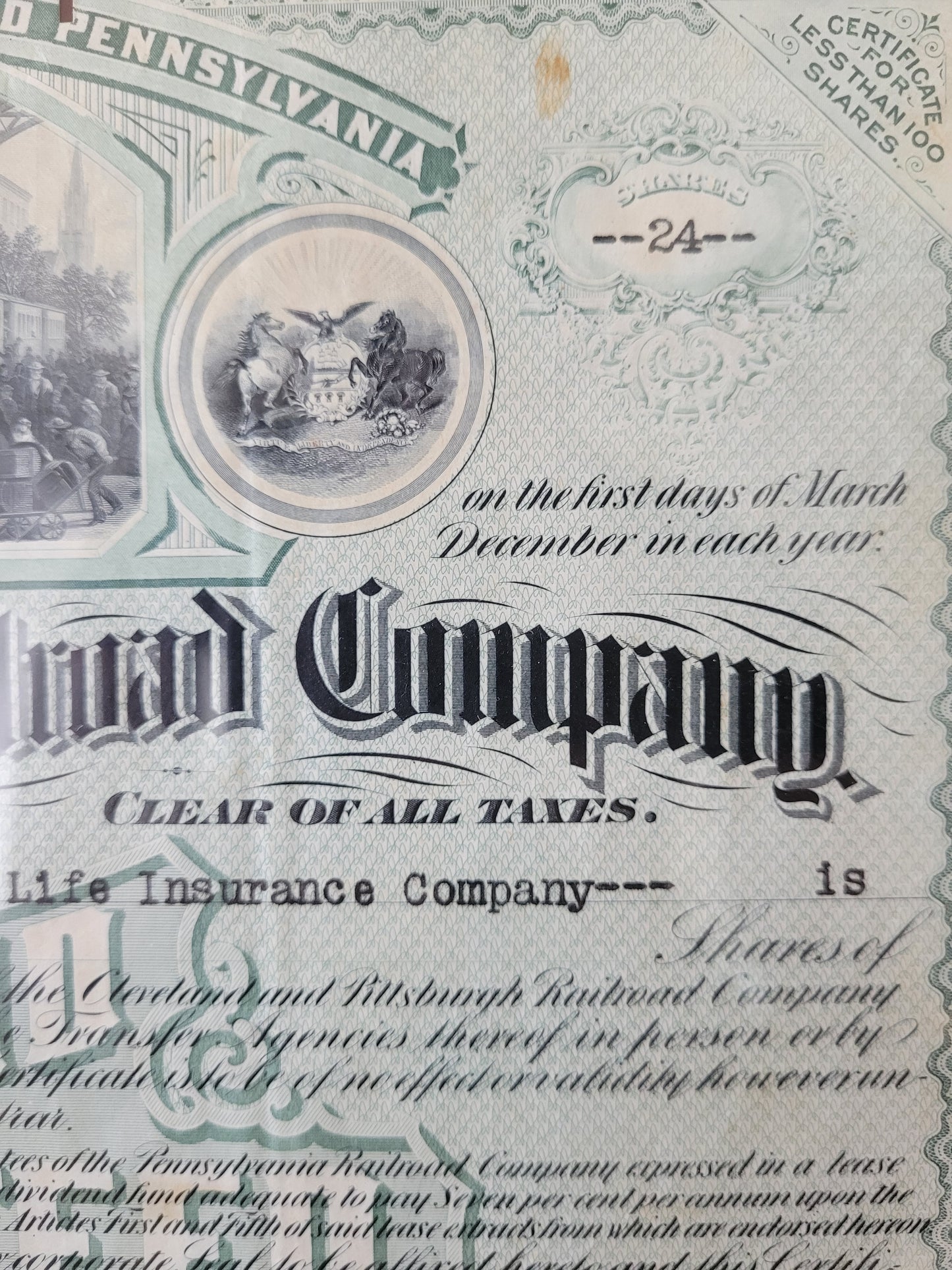 Historische Aktie Wertpapier Cleveland and Pittsburgh Railroad