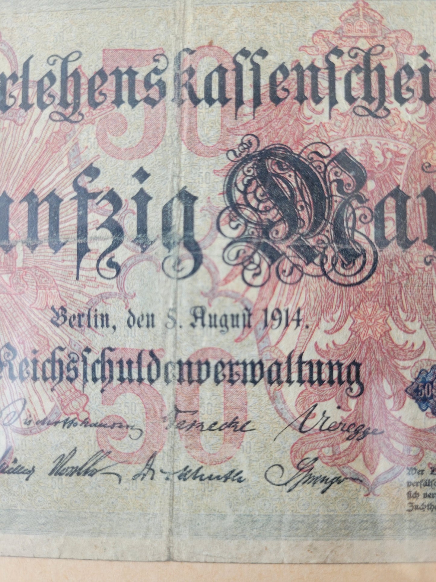 Darlehenskassenschein Fünfzig Mark Berlin 1914 Reichsschuldenverwaltung