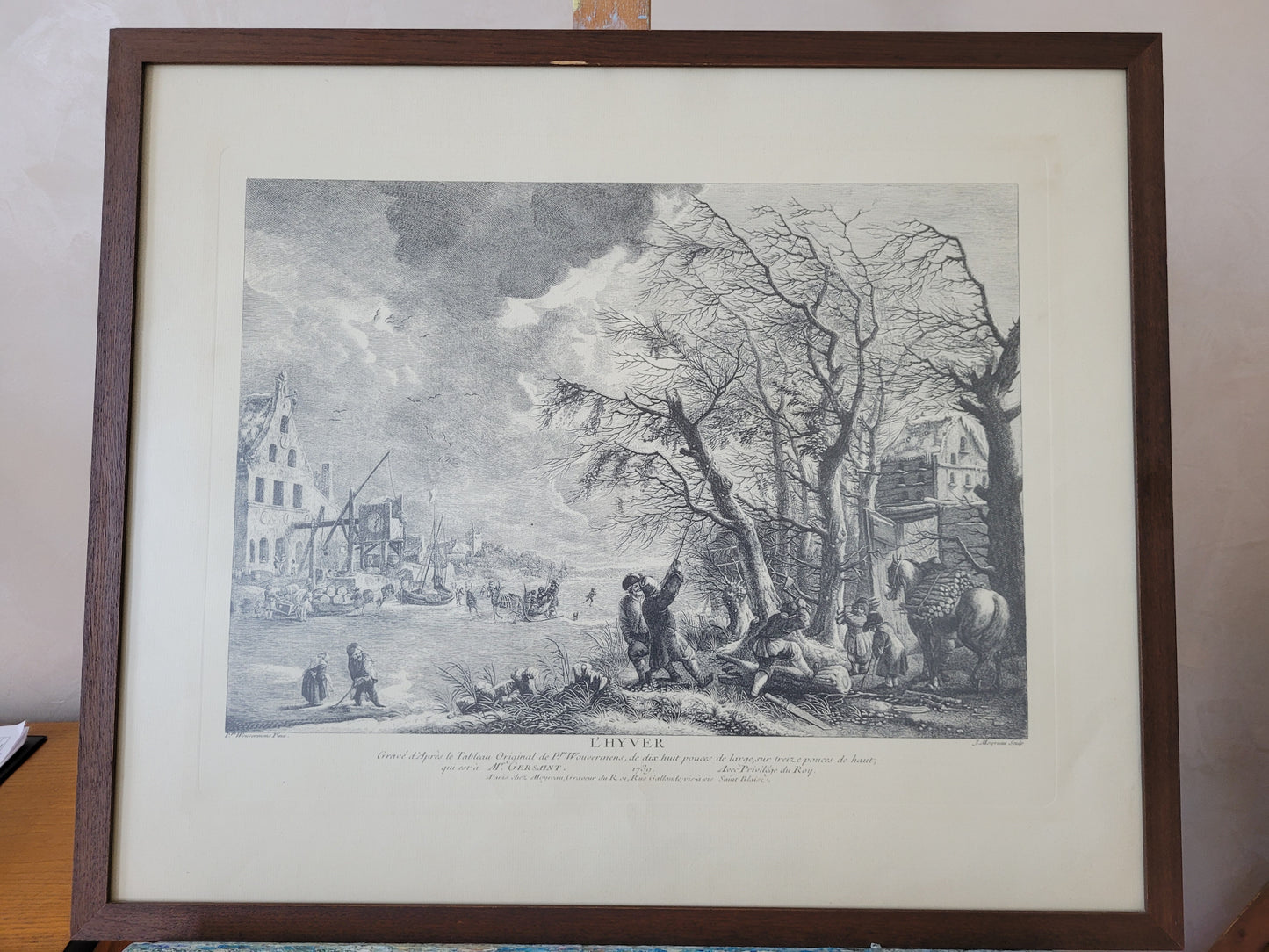 Figurenreiche Szenerie an einem Fluss Hafenlandschaft Grafik