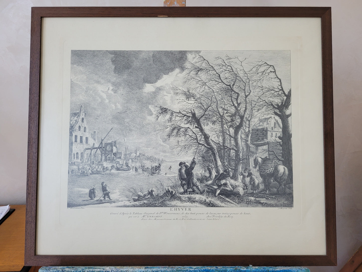 Figurenreiche Szenerie an einem Fluss Hafenlandschaft Grafik