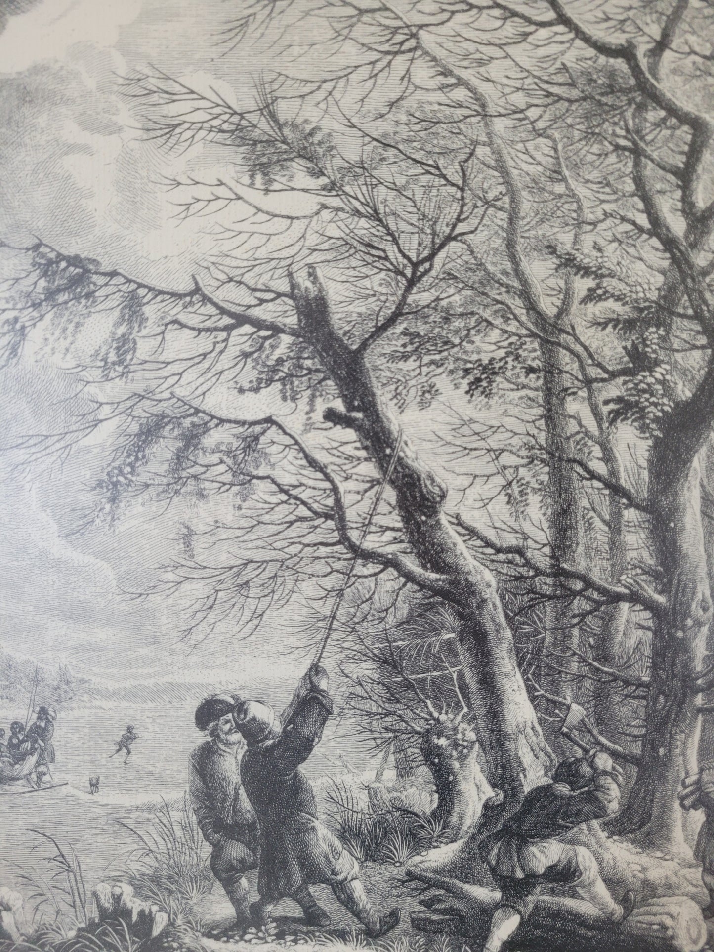 Figurenreiche Szenerie an einem Fluss Hafenlandschaft Grafik