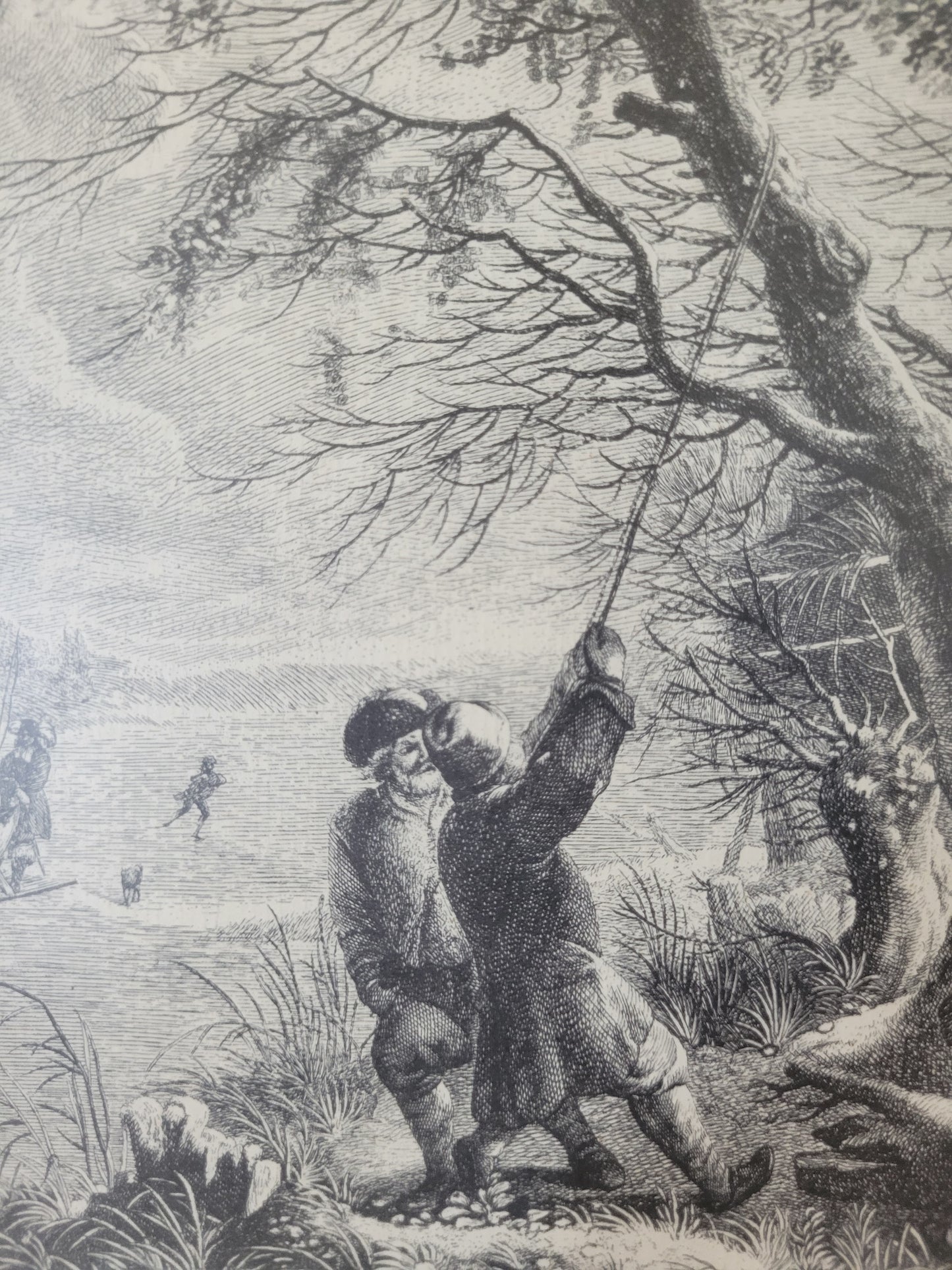 Figurenreiche Szenerie an einem Fluss Hafenlandschaft Grafik