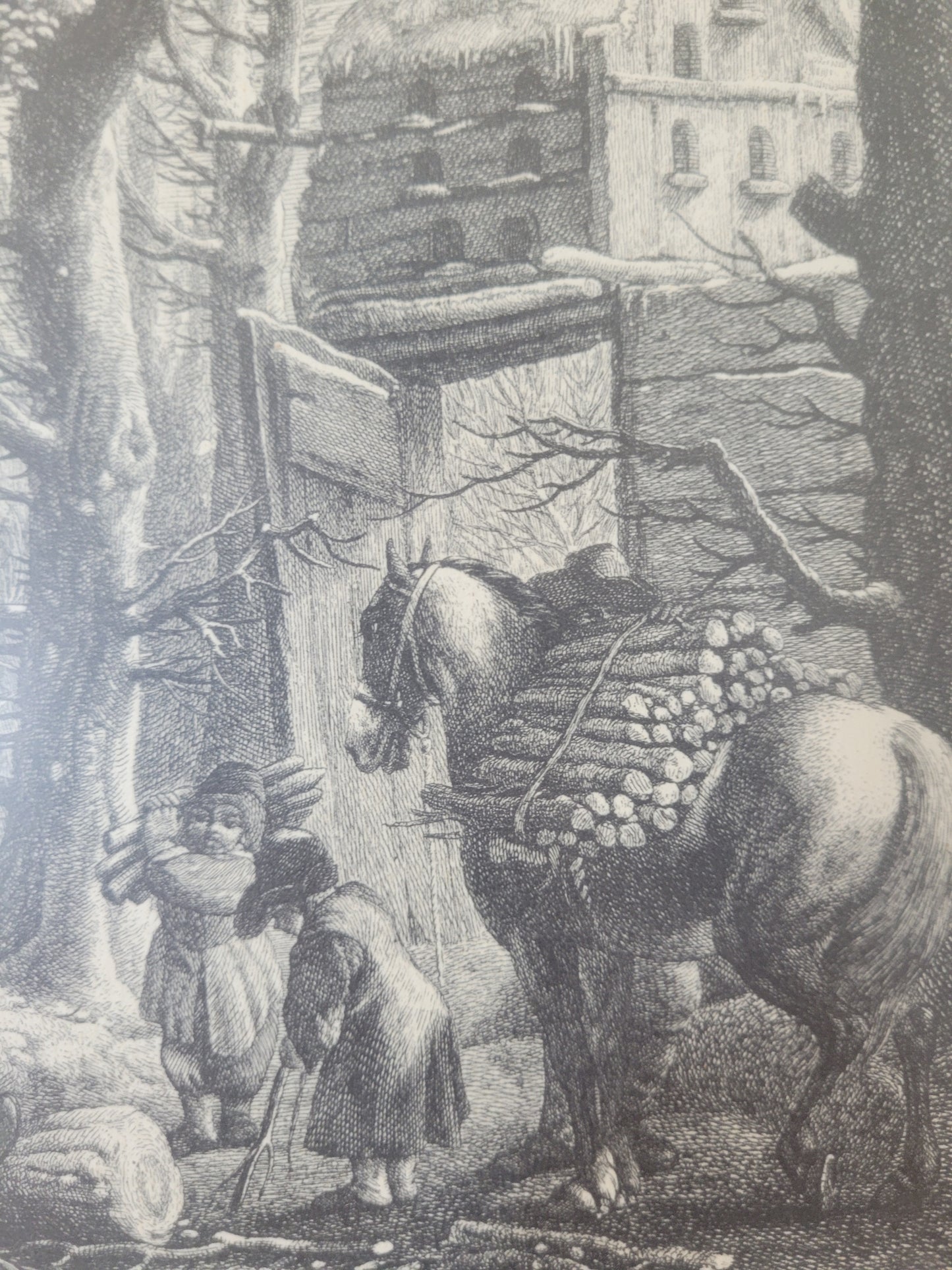 Figurenreiche Szenerie an einem Fluss Hafenlandschaft Grafik