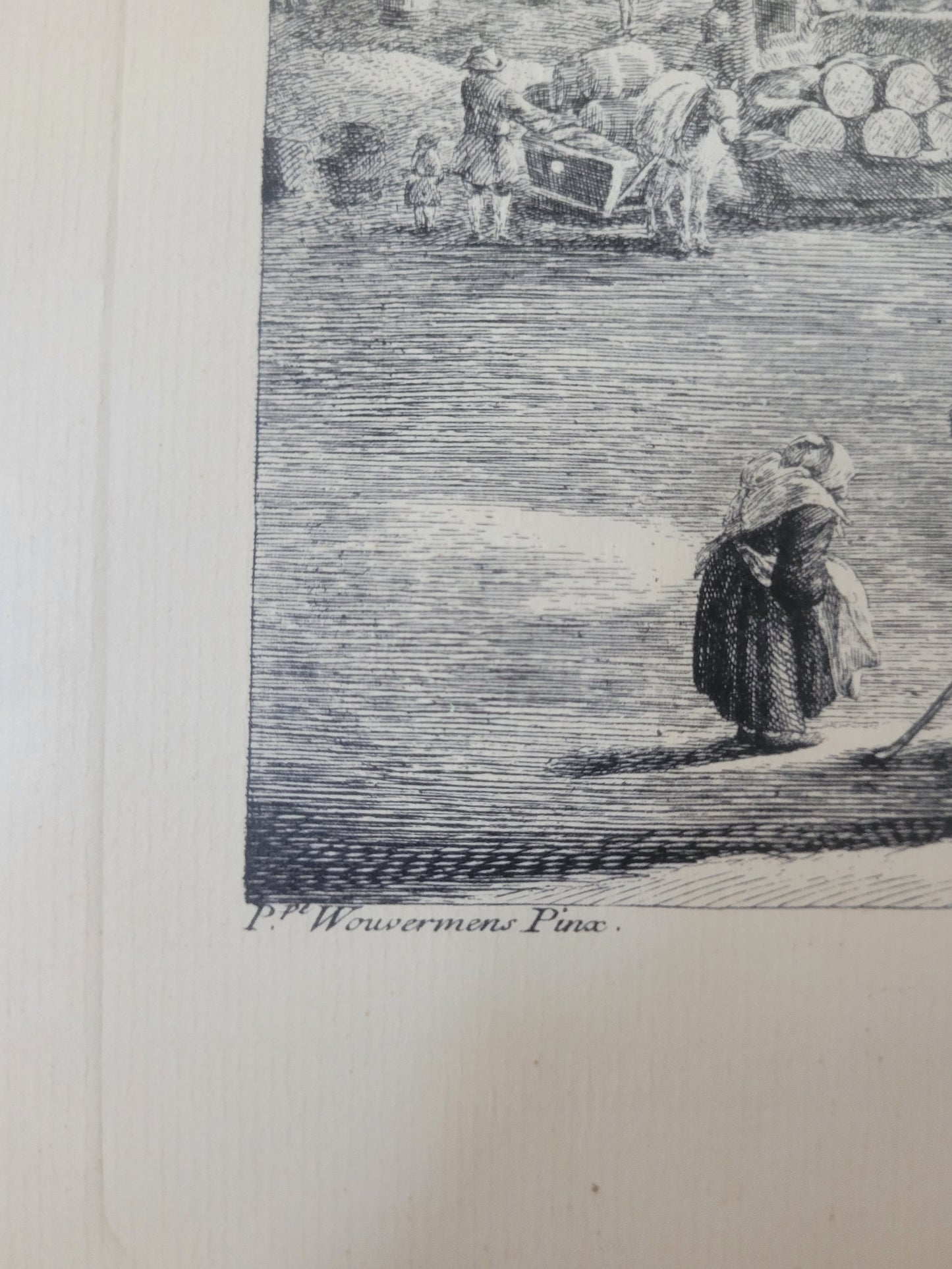 Figurenreiche Szenerie an einem Fluss Hafenlandschaft Grafik