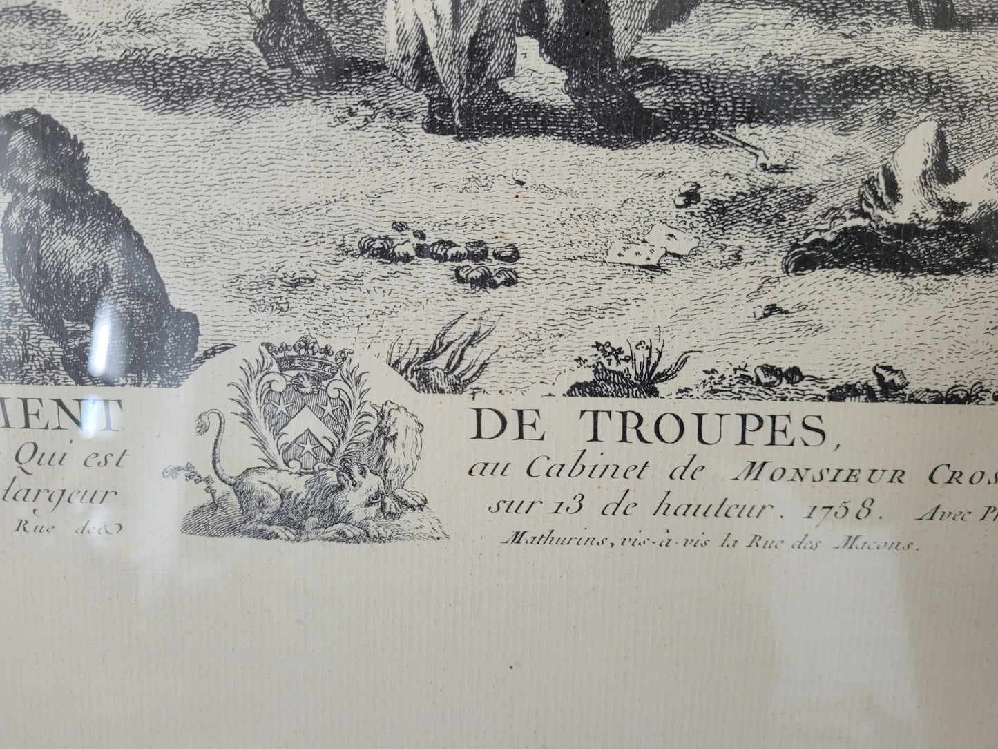 Antike Grafik nach Wouwermans Soldaten auf Schlachtpferden