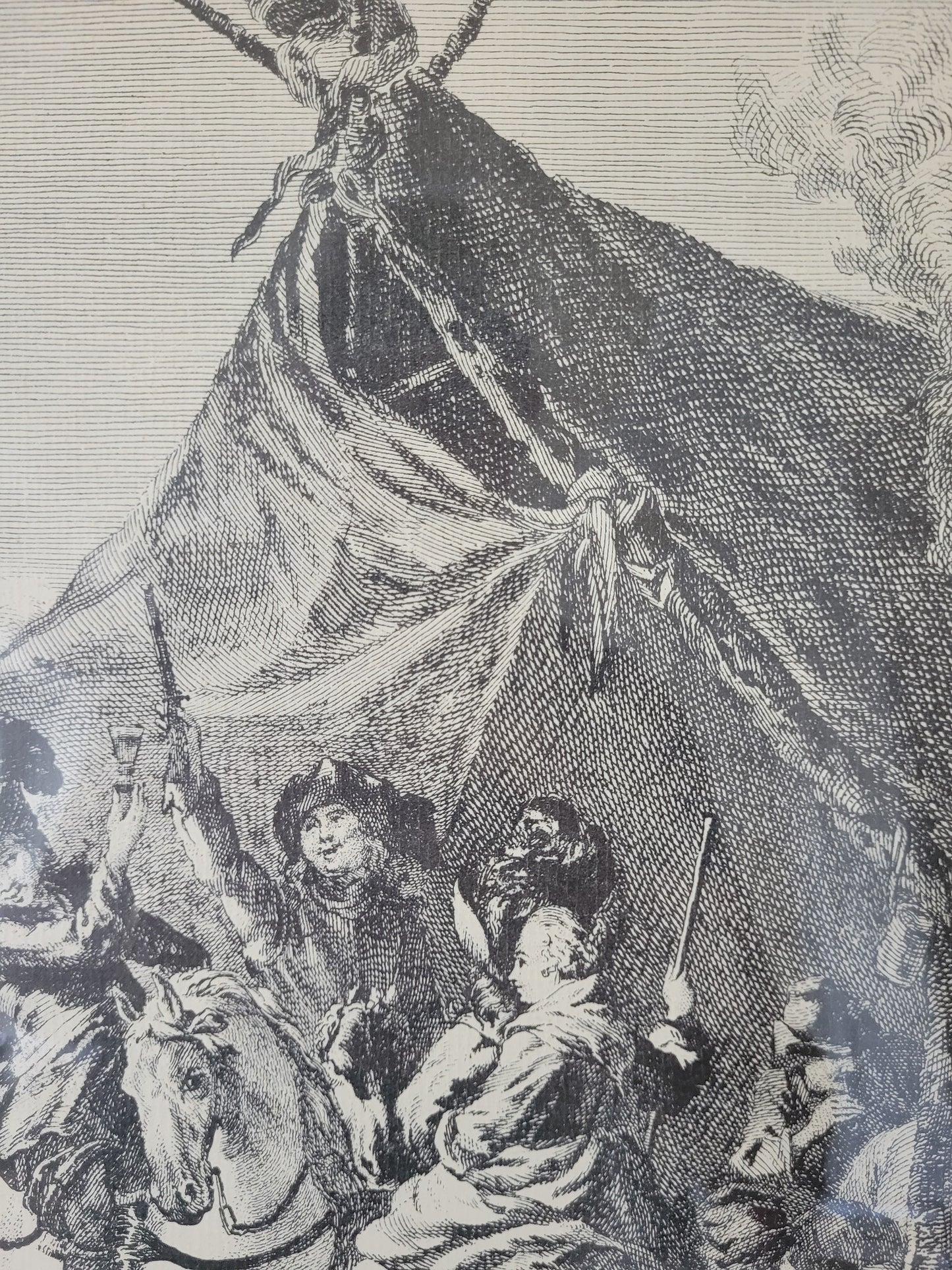 Antike Grafik nach Wouwermans Soldaten auf Schlachtpferden