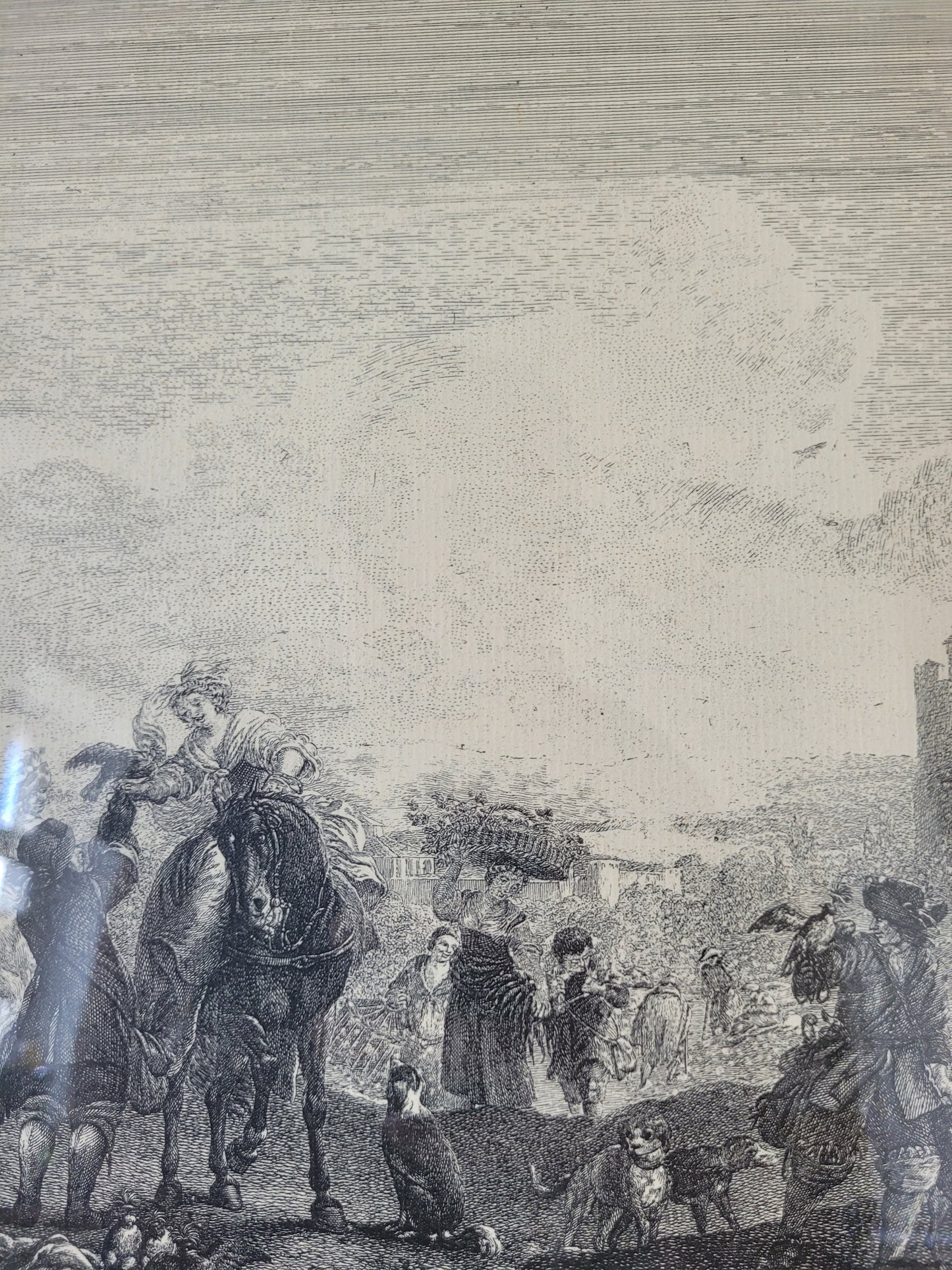 Grafik nach P.Wouwermans Szenerie mit Pferden und Menschen