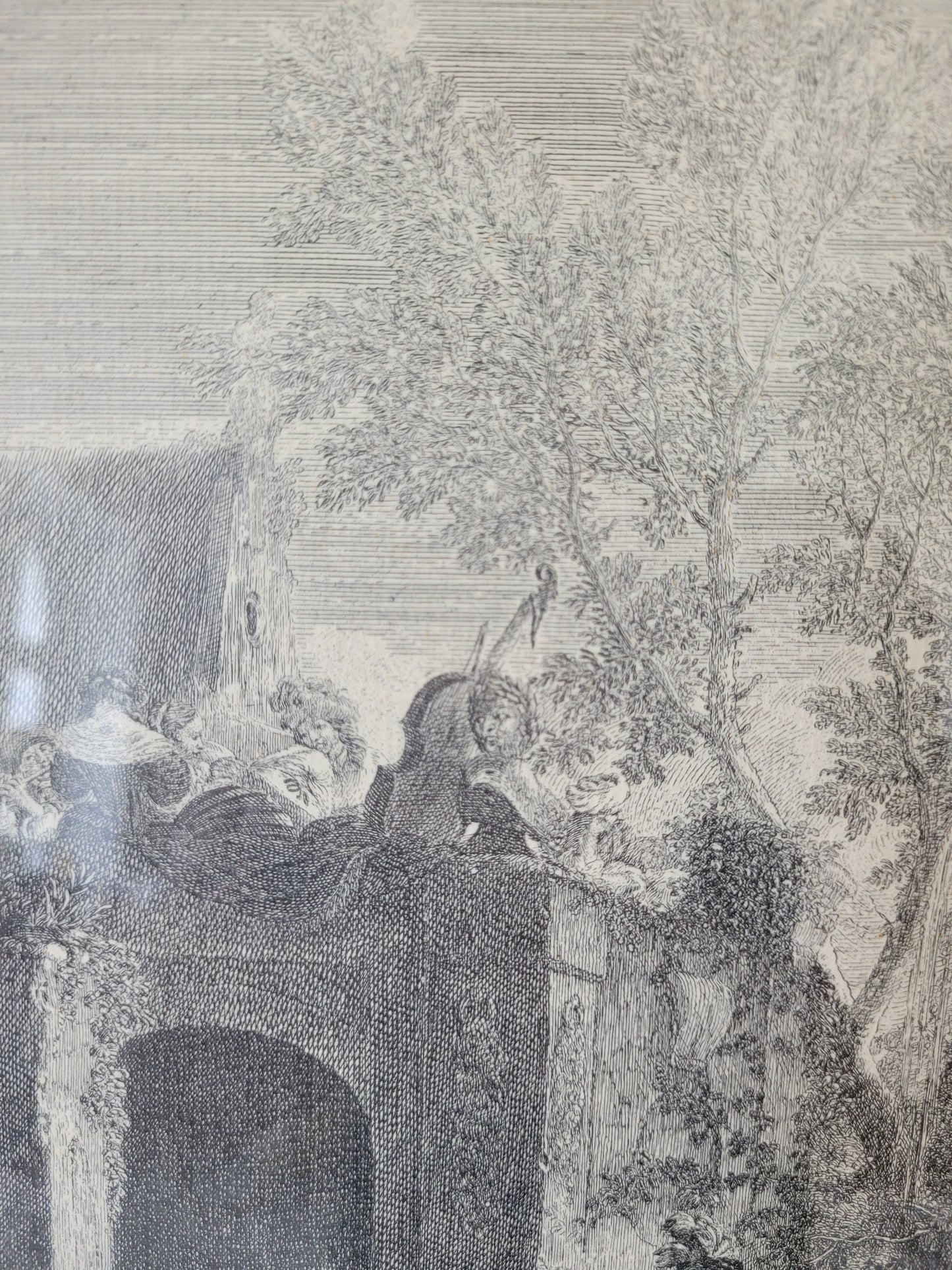 Grafik nach P.Wouwermans Szenerie mit Pferden und Menschen