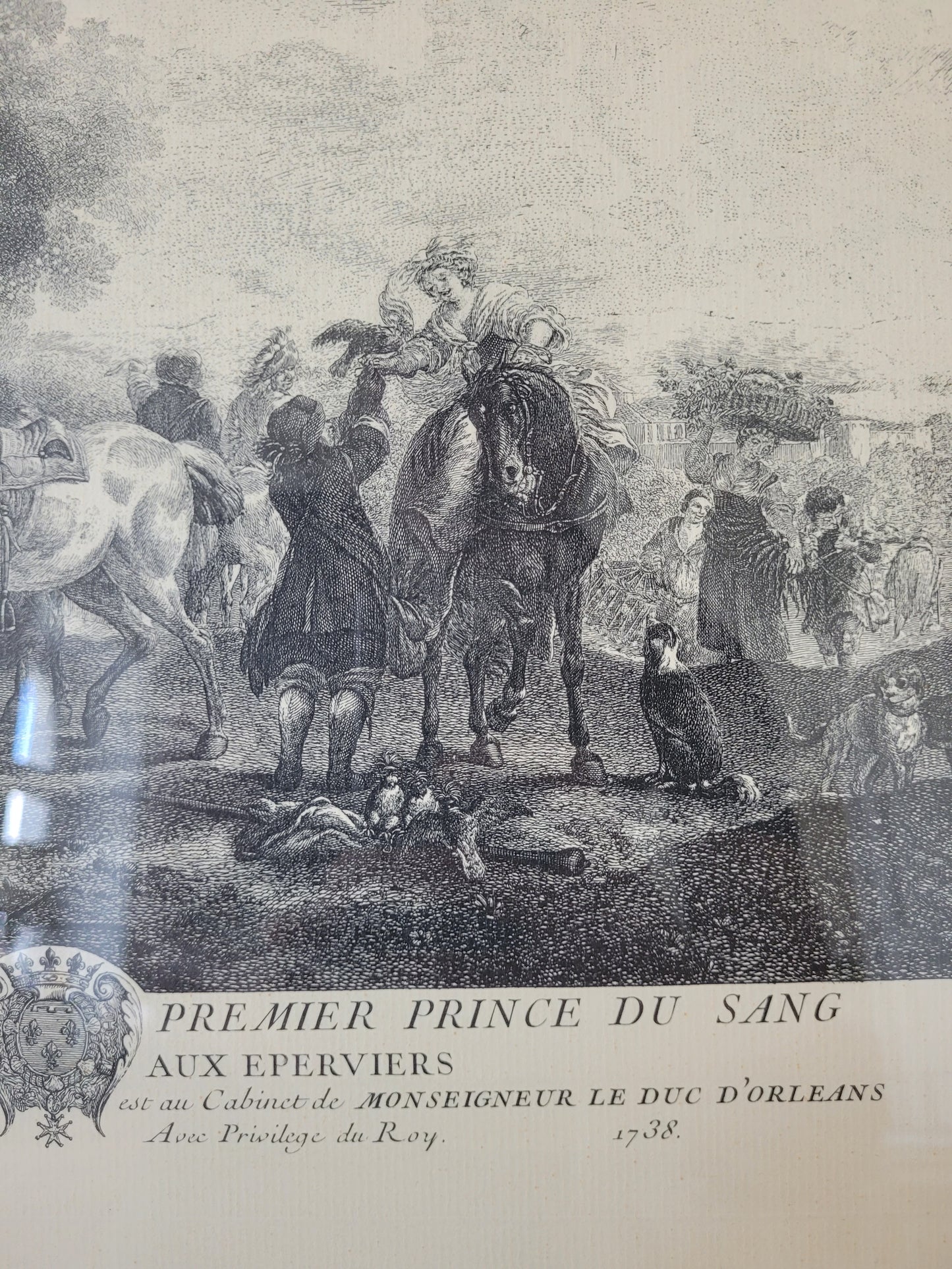 Grafik nach P.Wouwermans Szenerie mit Pferden und Menschen