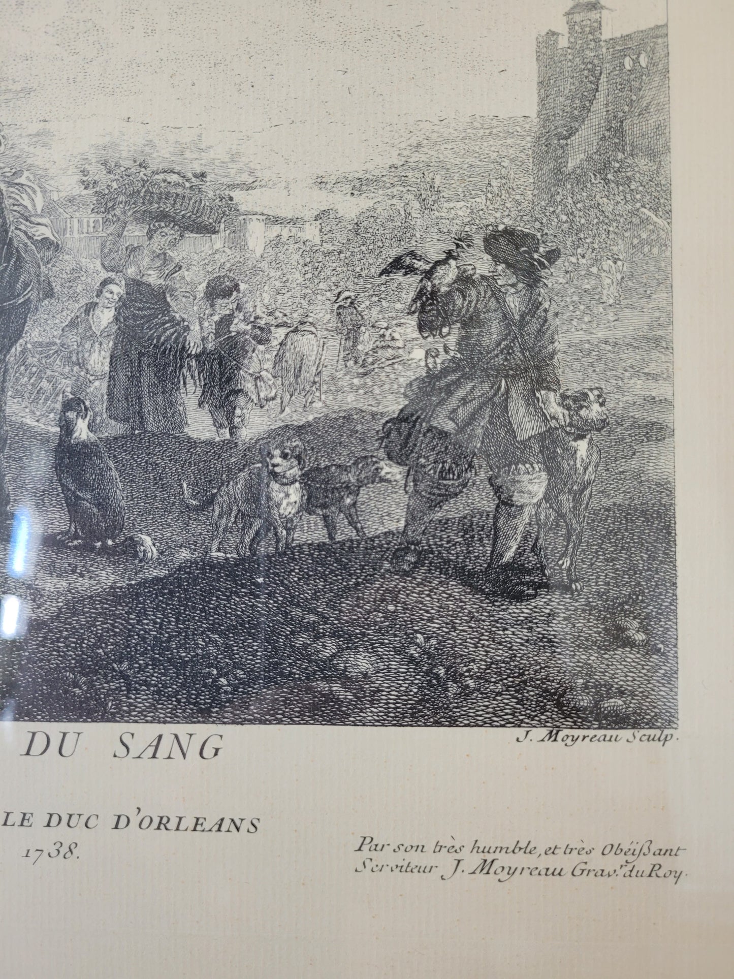 Grafik nach P.Wouwermans Szenerie mit Pferden und Menschen