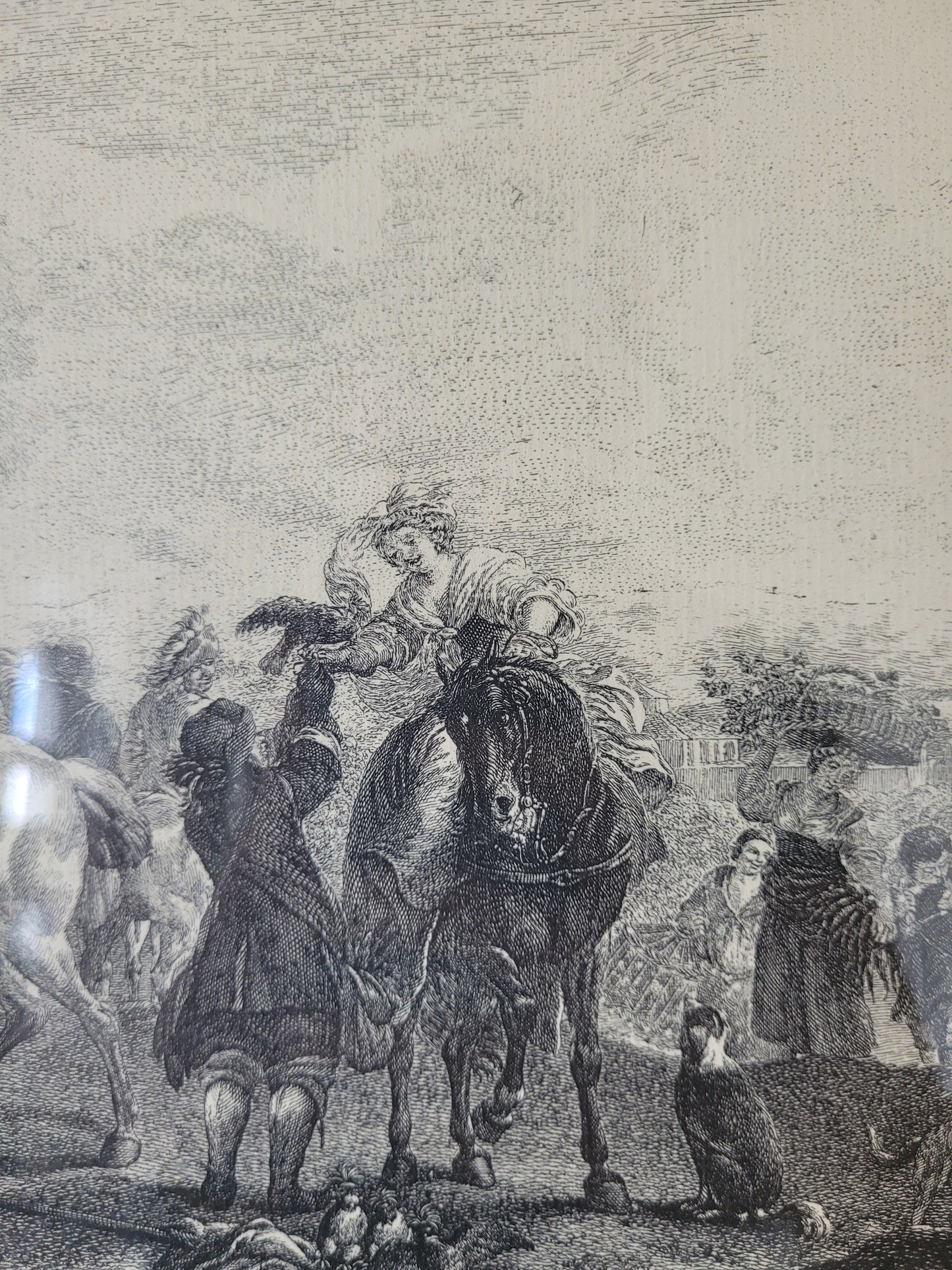 Grafik nach P.Wouwermans Szenerie mit Pferden und Menschen