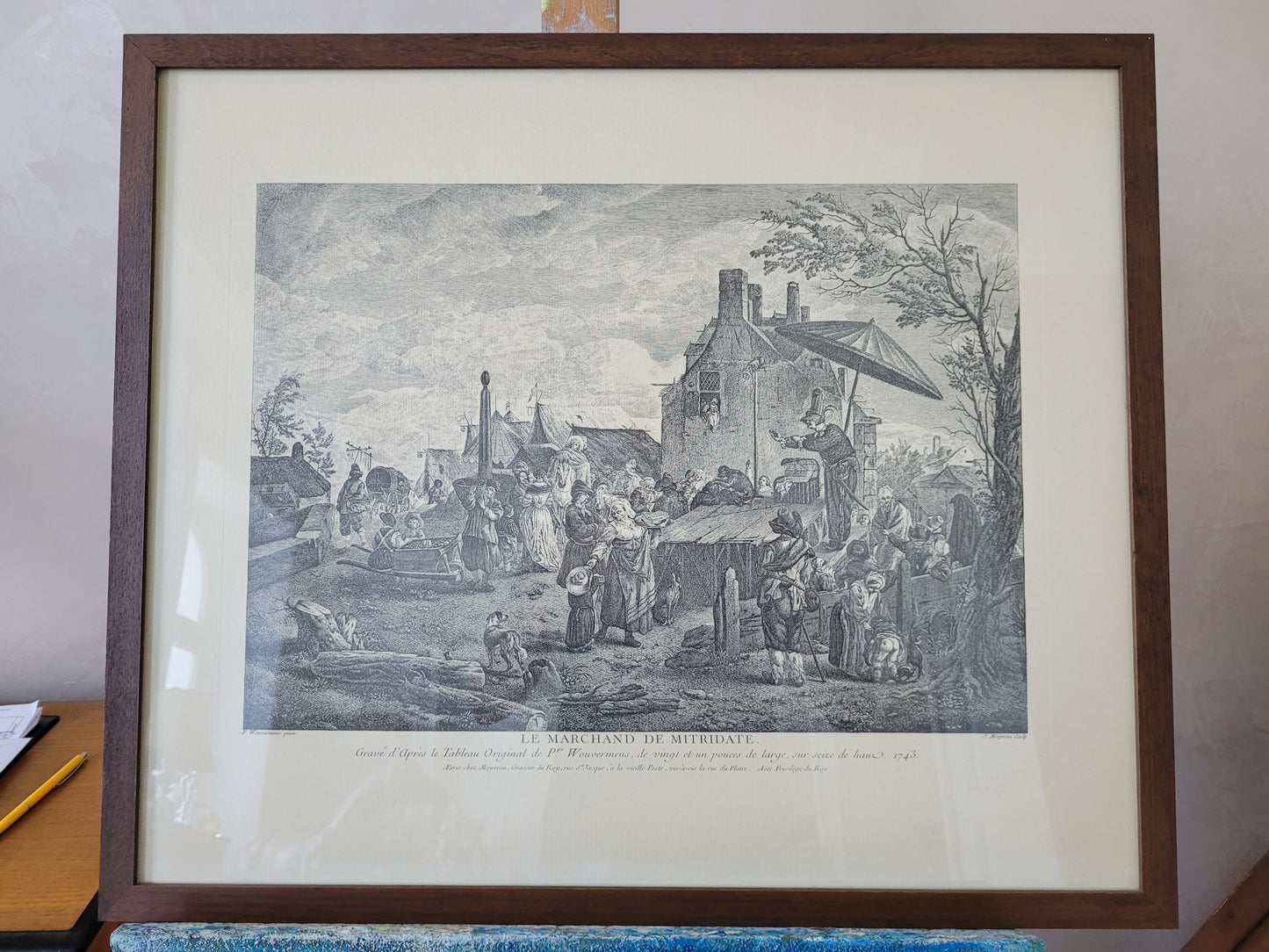 Kupferstich nach P.Wouwerman Lebendige Marktszene 50x60 cm