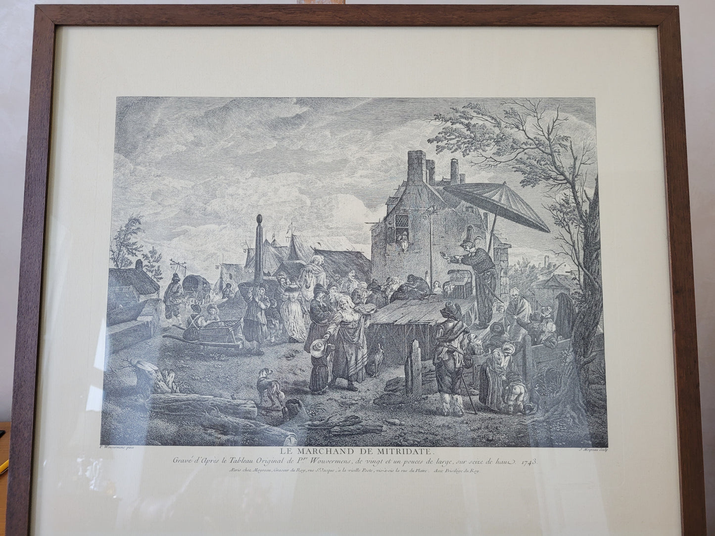 Kupferstich nach P.Wouwerman Lebendige Marktszene 50x60 cm