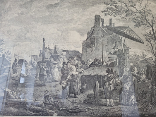 Kupferstich nach P.Wouwerman Lebendige Marktszene 50x60 cm