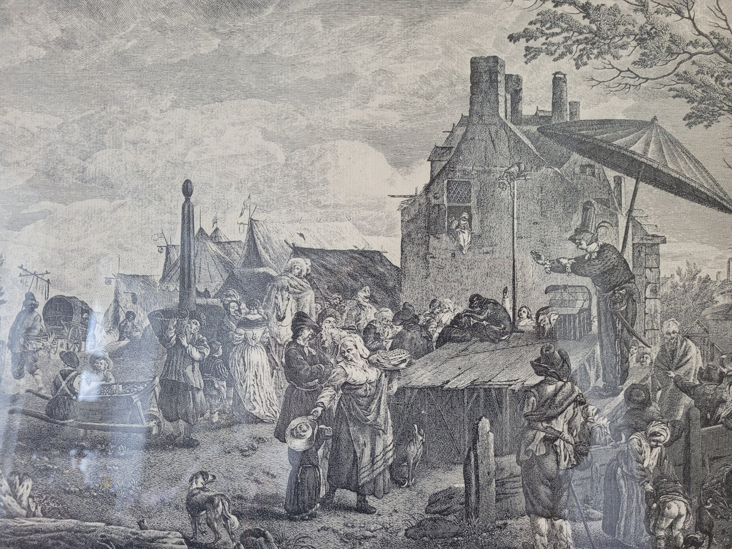 Kupferstich nach P.Wouwerman Lebendige Marktszene 50x60 cm