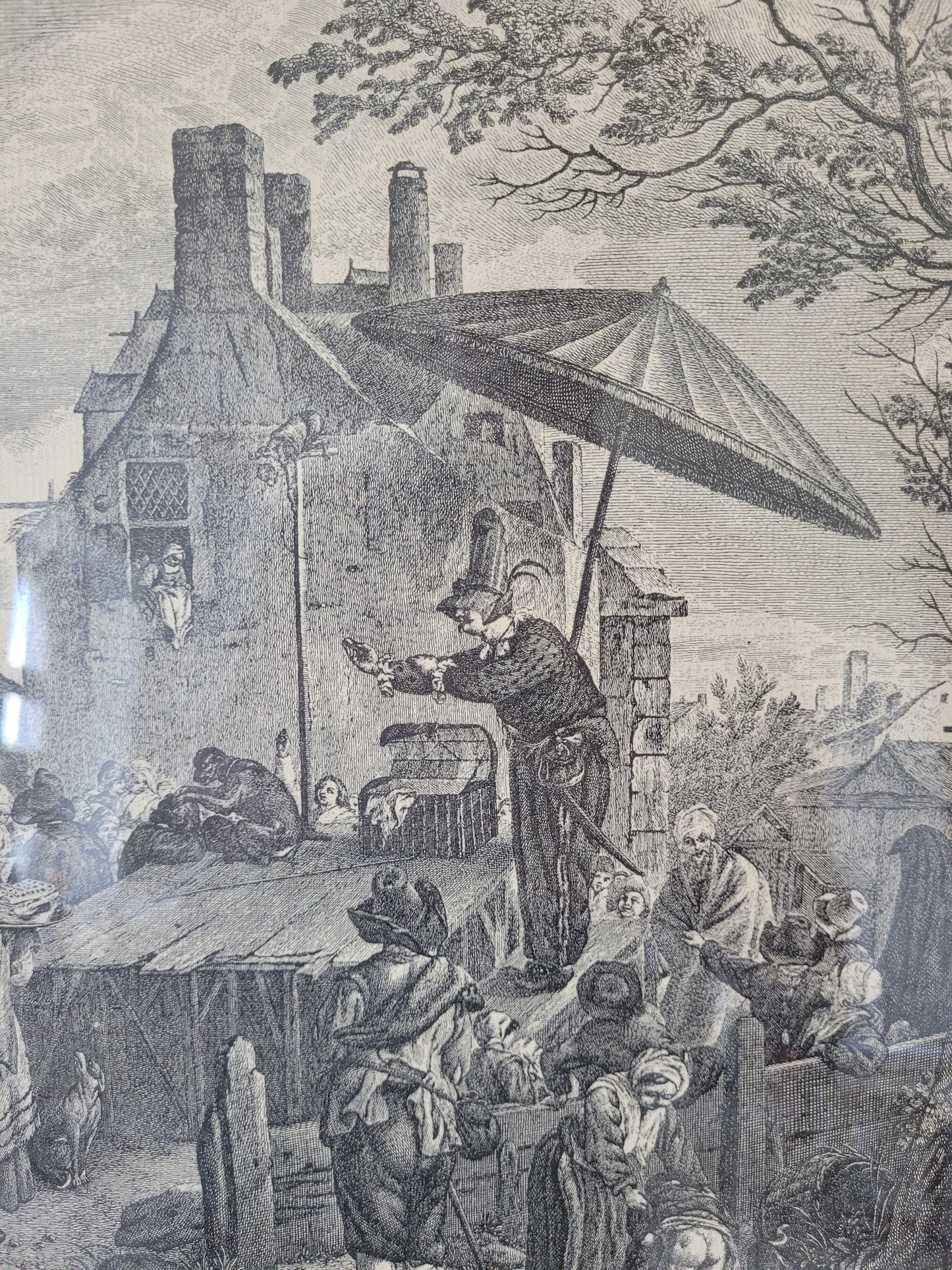 Kupferstich nach P.Wouwerman Lebendige Marktszene 50x60 cm