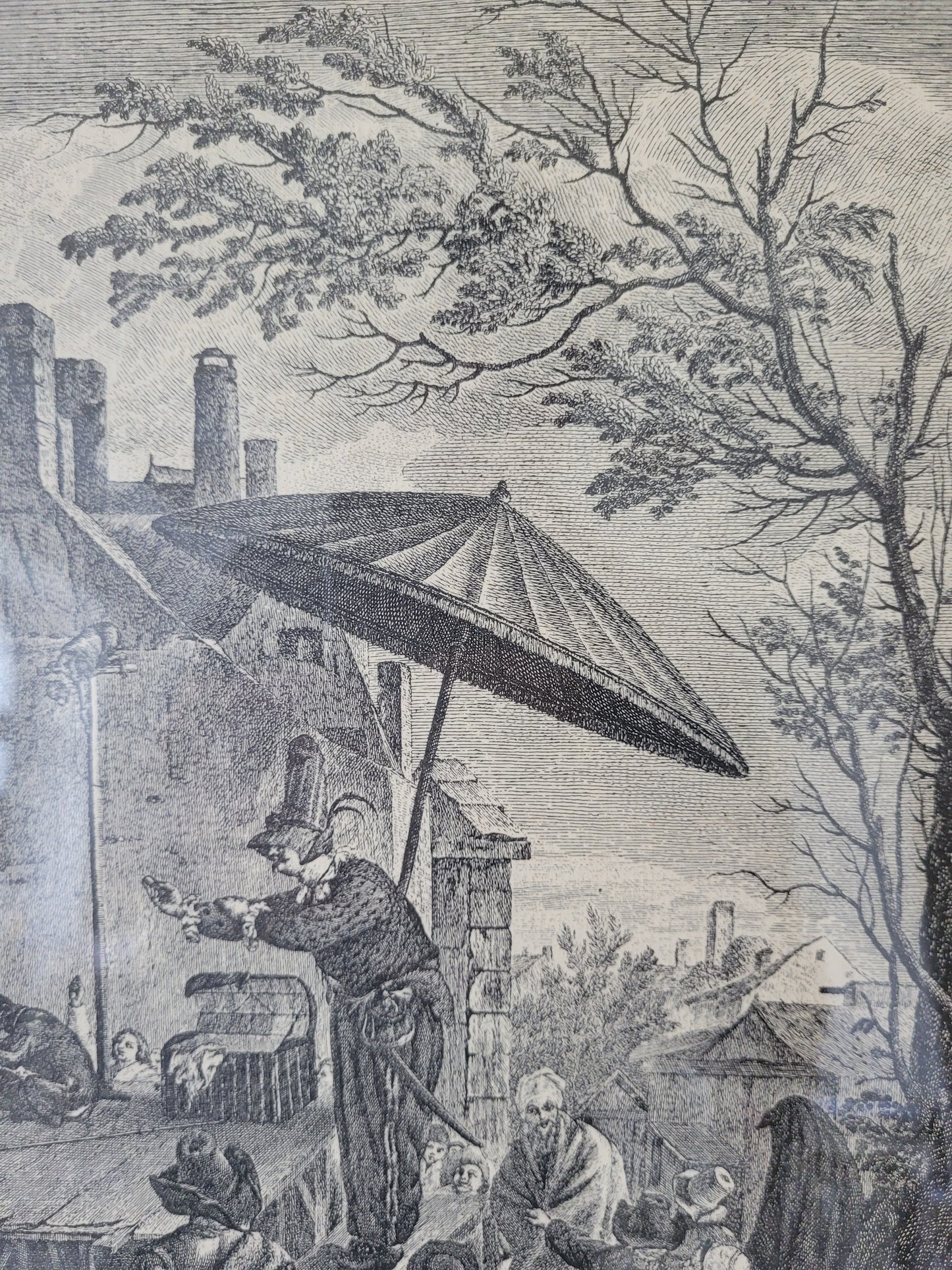 Kupferstich nach P.Wouwerman Lebendige Marktszene 50x60 cm