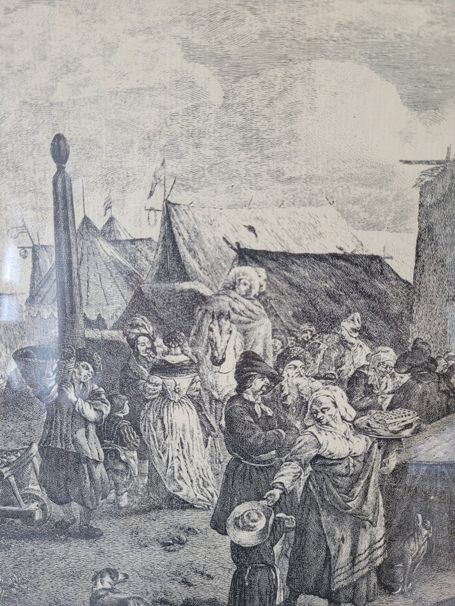 Kupferstich nach P.Wouwerman Lebendige Marktszene 50x60 cm