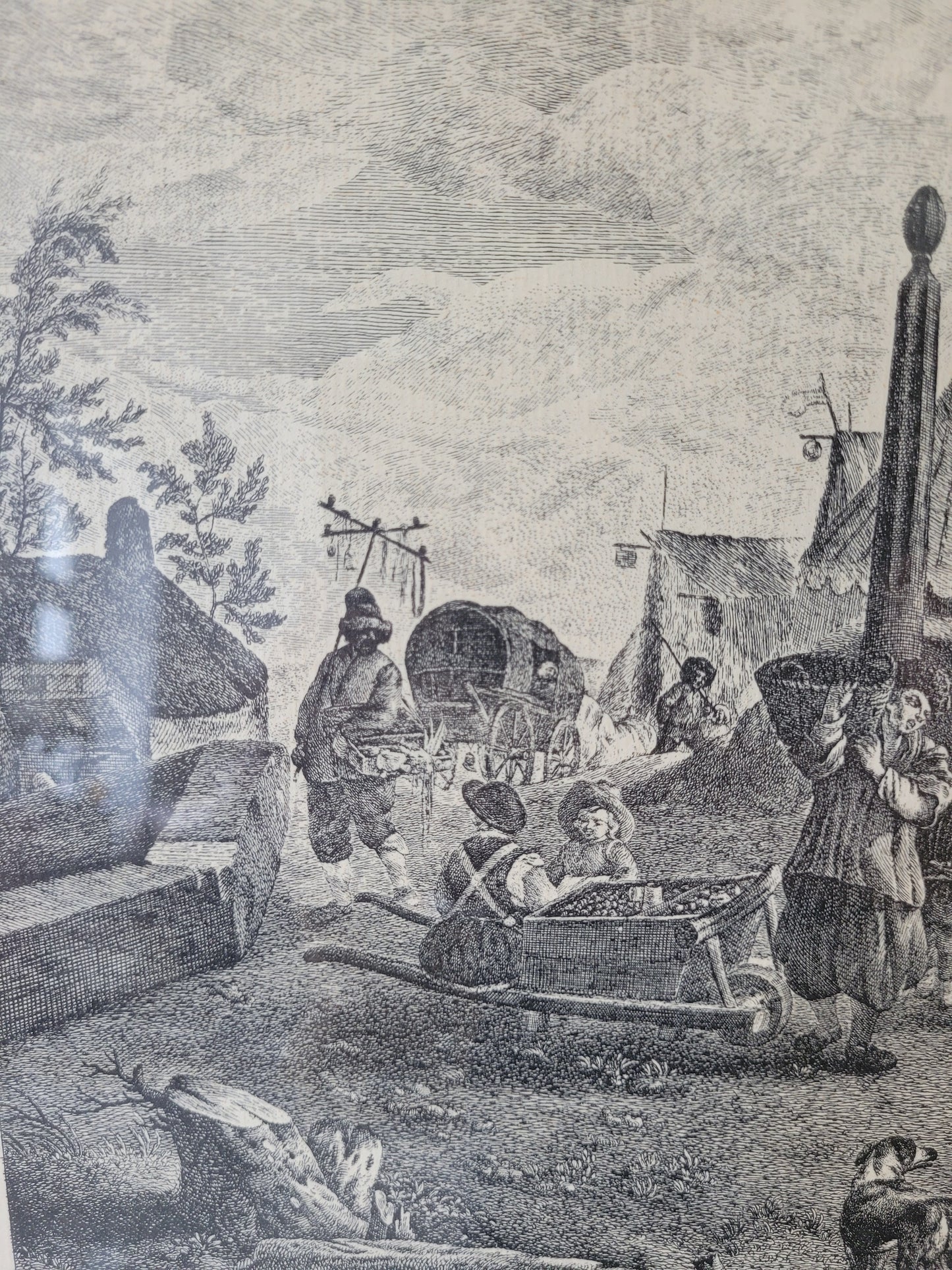 Kupferstich nach P.Wouwerman Lebendige Marktszene 50x60 cm