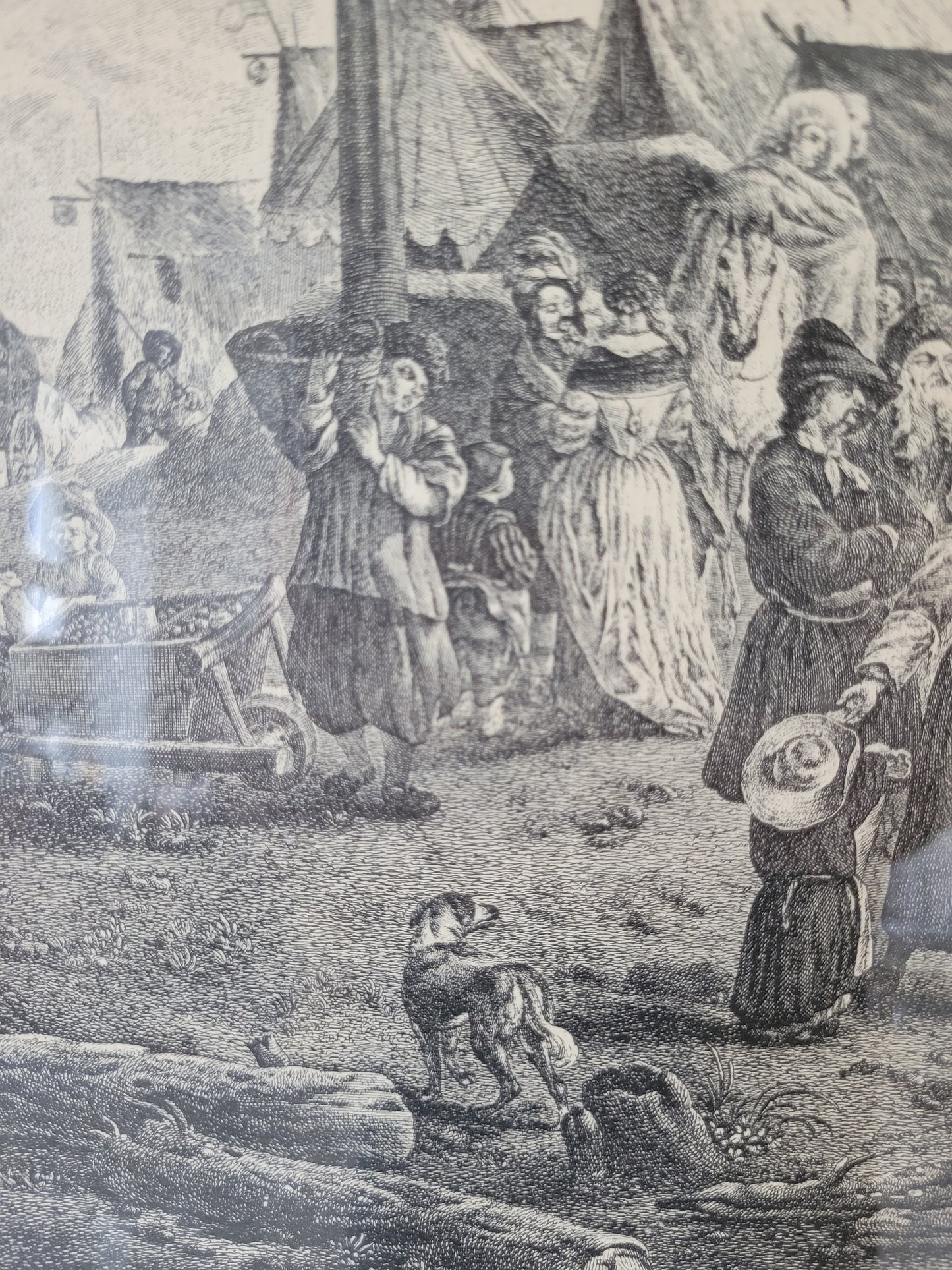 Kupferstich nach P.Wouwerman Lebendige Marktszene 50x60 cm