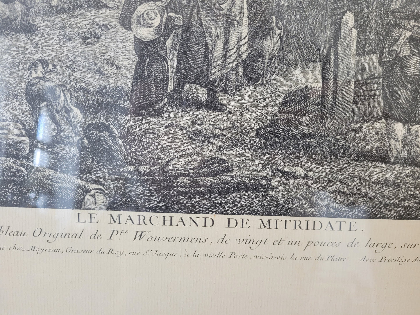 Kupferstich nach P.Wouwerman Lebendige Marktszene 50x60 cm