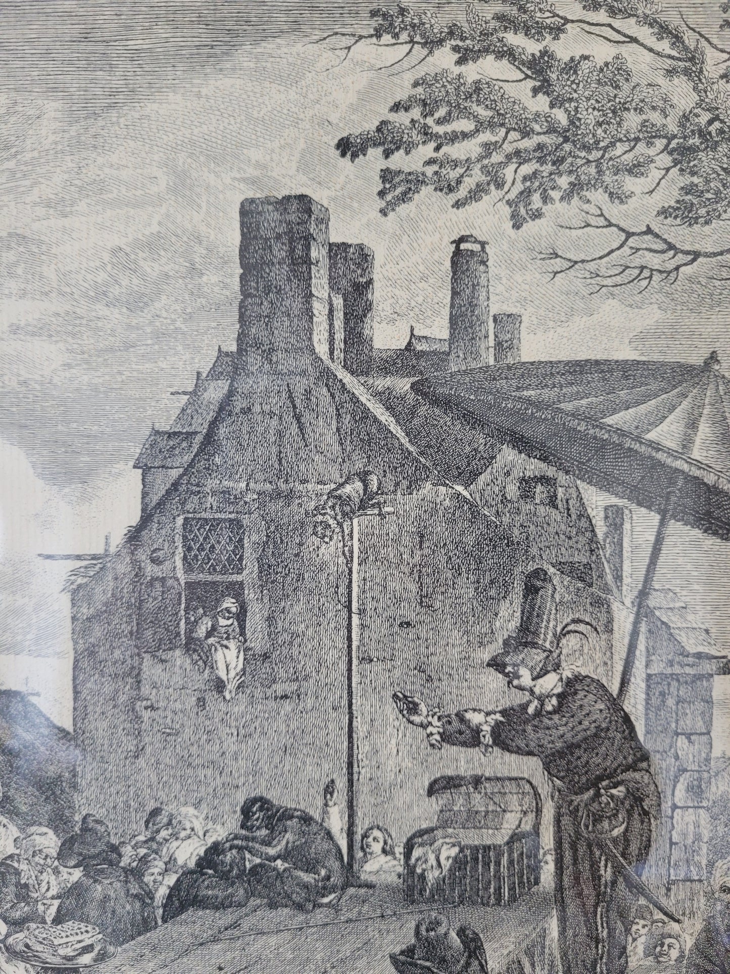 Kupferstich nach P.Wouwerman Lebendige Marktszene 50x60 cm