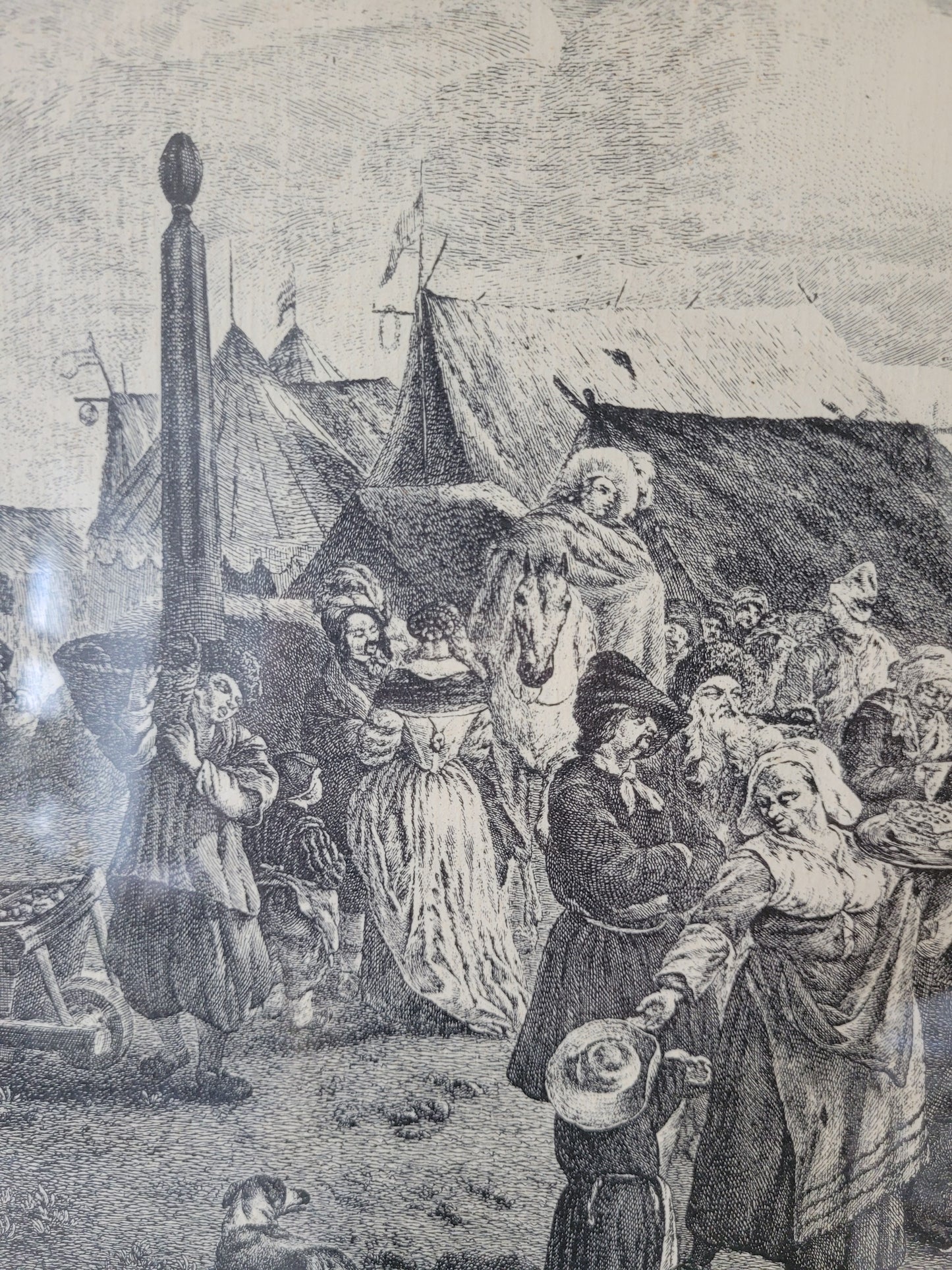 Kupferstich nach P.Wouwerman Lebendige Marktszene 50x60 cm