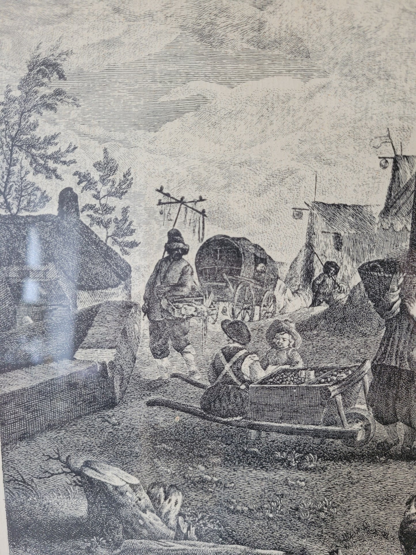 Kupferstich nach P.Wouwerman Lebendige Marktszene 50x60 cm