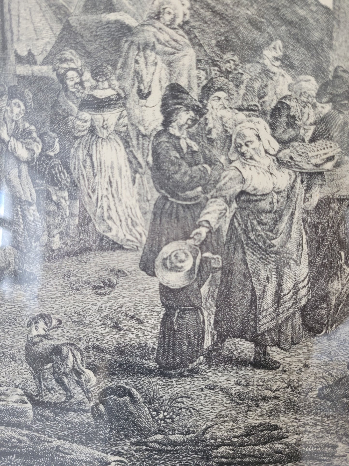 Kupferstich nach P.Wouwerman Lebendige Marktszene 50x60 cm