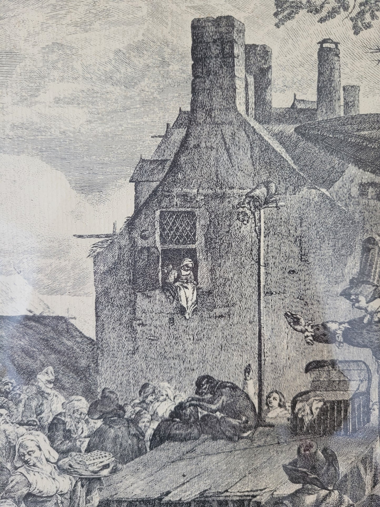 Kupferstich nach P.Wouwerman Lebendige Marktszene 50x60 cm