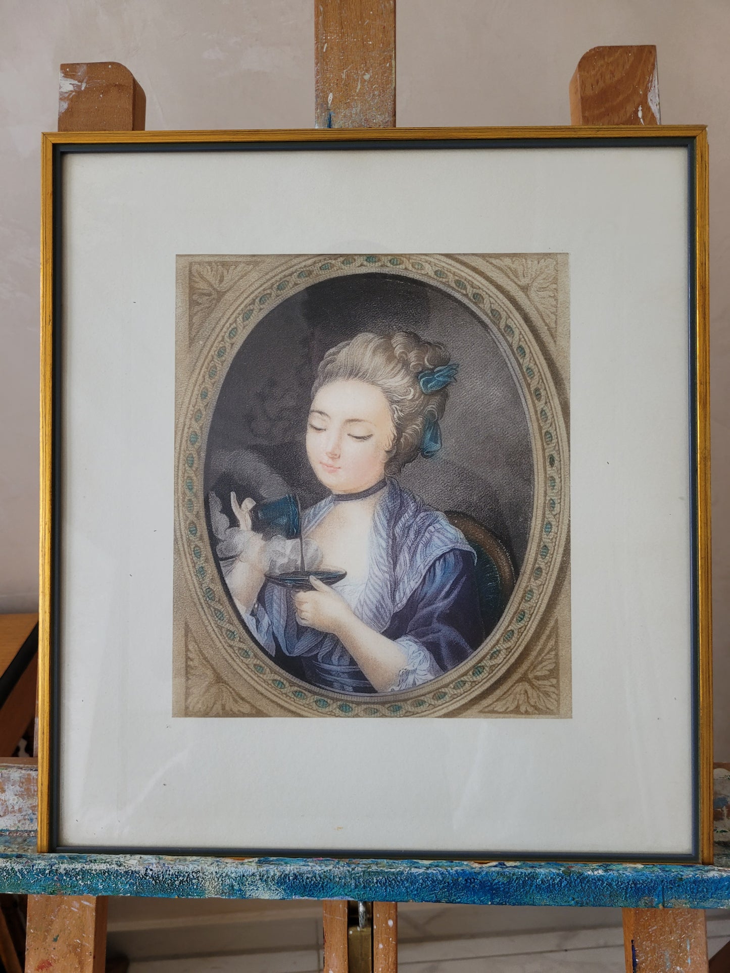 Grafik „Eine Frau, die Kaffee einschenkt“ (Louis Marin Bonnet)