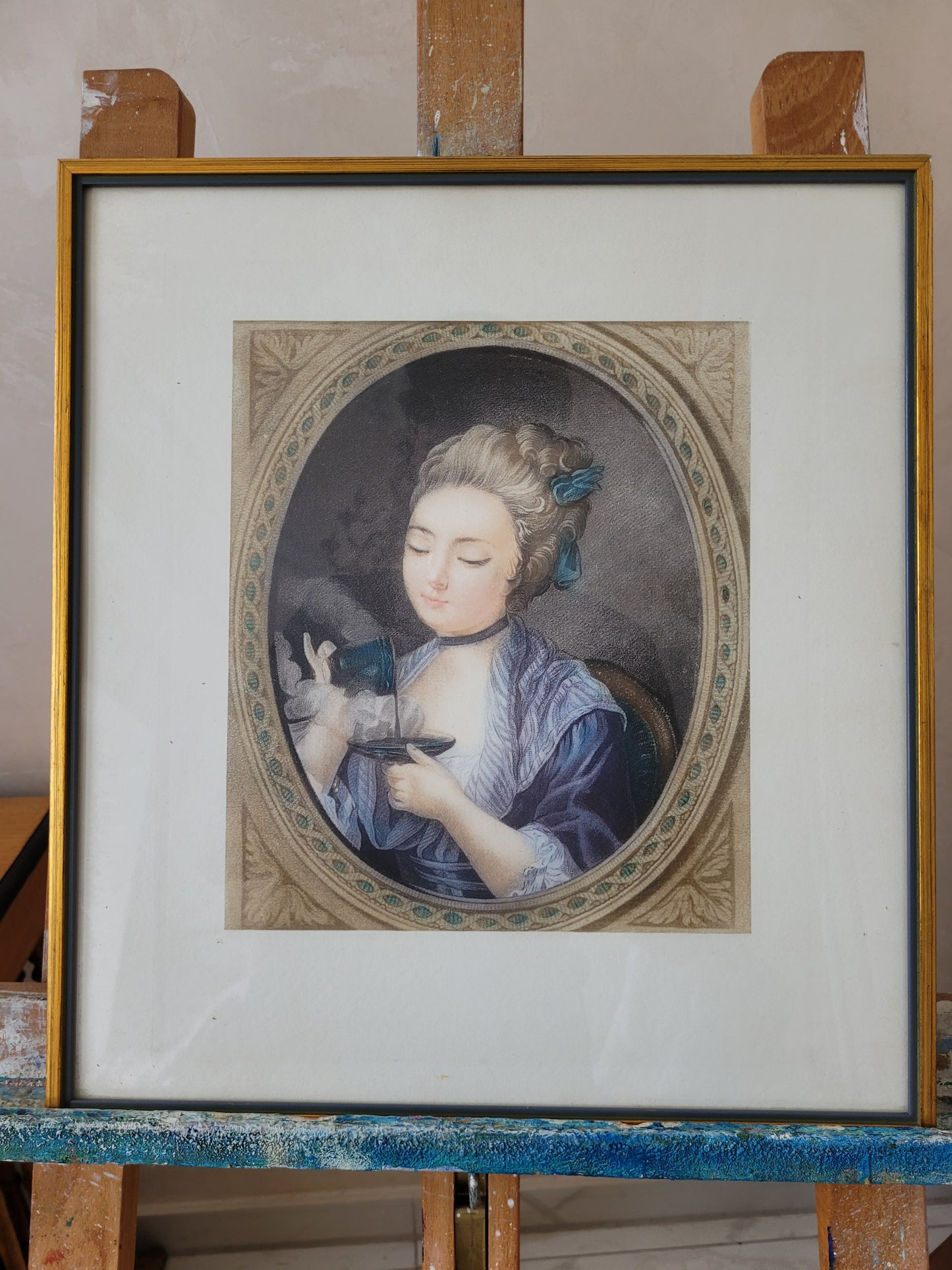 Grafik „Eine Frau, die Kaffee einschenkt“ (Louis Marin Bonnet)