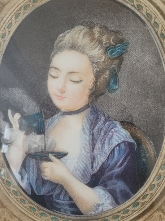 Grafik „Eine Frau, die Kaffee einschenkt“ (Louis Marin Bonnet)